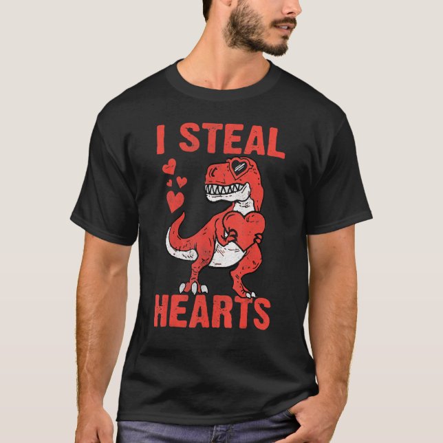Camiseta I Steal Hearts T Rex Dino Valentine Dinosaur Boy K (Frente)
