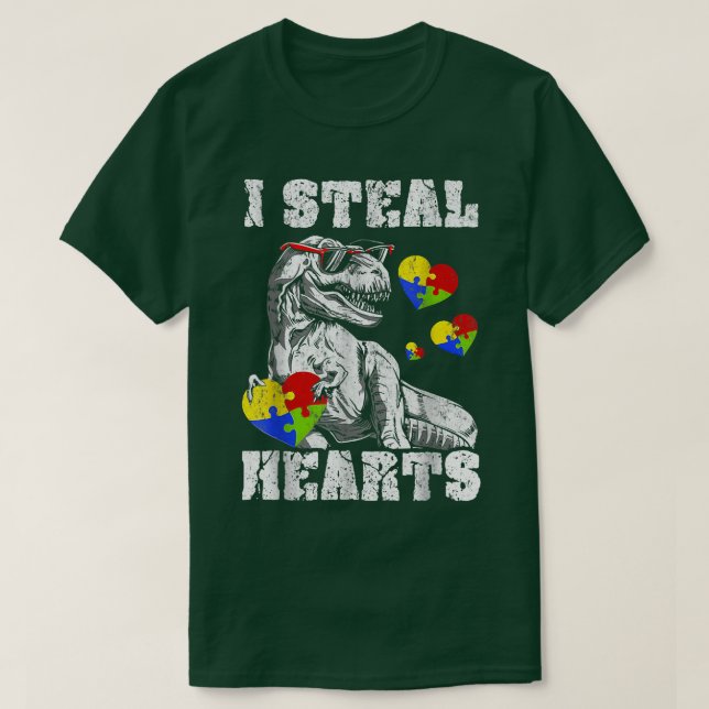 Camiseta I Steal Hearts Tre Dino Baby Boy Autism Awareness  (Frente do Design)