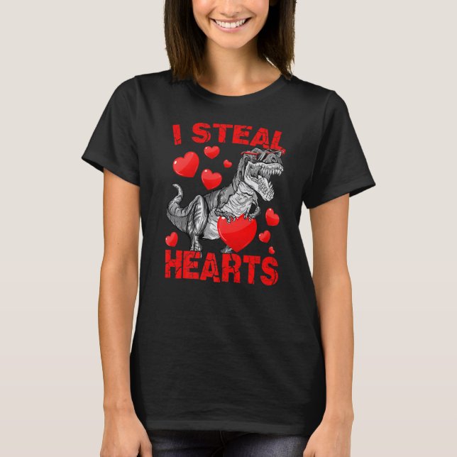 Camiseta I Steal Hearts Trex Dino Cute Baby Boy Valentines  (Frente)