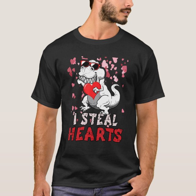 Camiseta I Steal Hearts Trex Dinosaur Valentines Day Boys K (Frente)