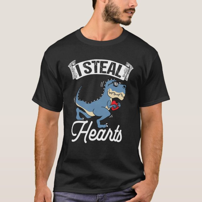 Camiseta I Steal Hearts Valentine's Day Dino Flowers Date S (Frente)
