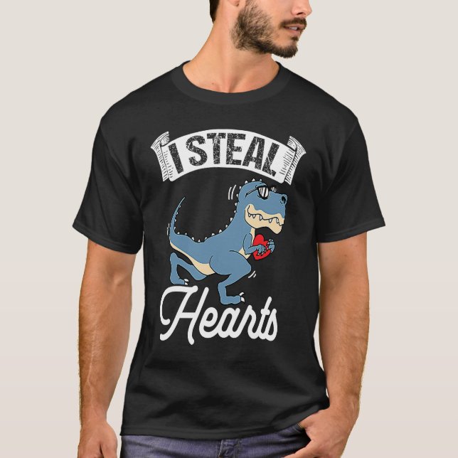 Camiseta I Steal Hearts Valentine's Day Dino Flowers Date S (Frente)