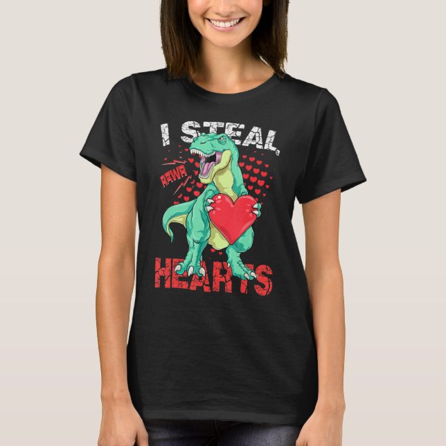 Camiseta I Steal Hearts Valentines Day Dinosaur Boys Men Lo (Frente)