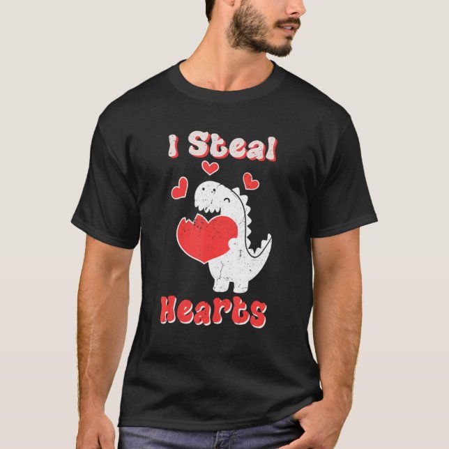 Camiseta I Steal Hearts Valentines Day Dinosaur Boys Mens L (Frente)