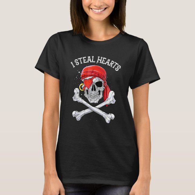 Camiseta I Steal Hearts Valentines Day Pirate Boys Skull (Frente)
