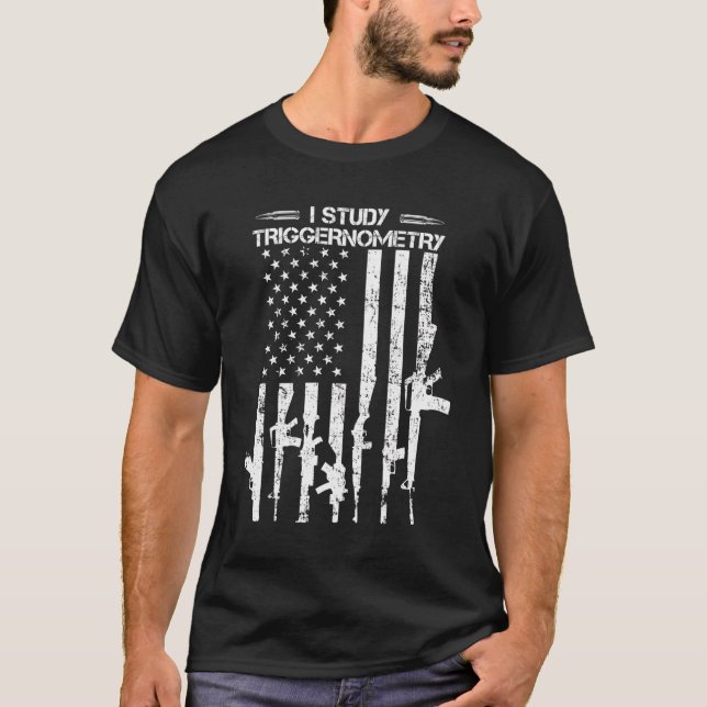 Camiseta I Study Triggernomtry Usa Flag Pro Guns Desenhando (Frente)