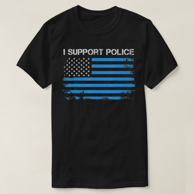 CAMISETA I SUPPORT POLICE BLUE USA FLAG1  (Frente do Design)