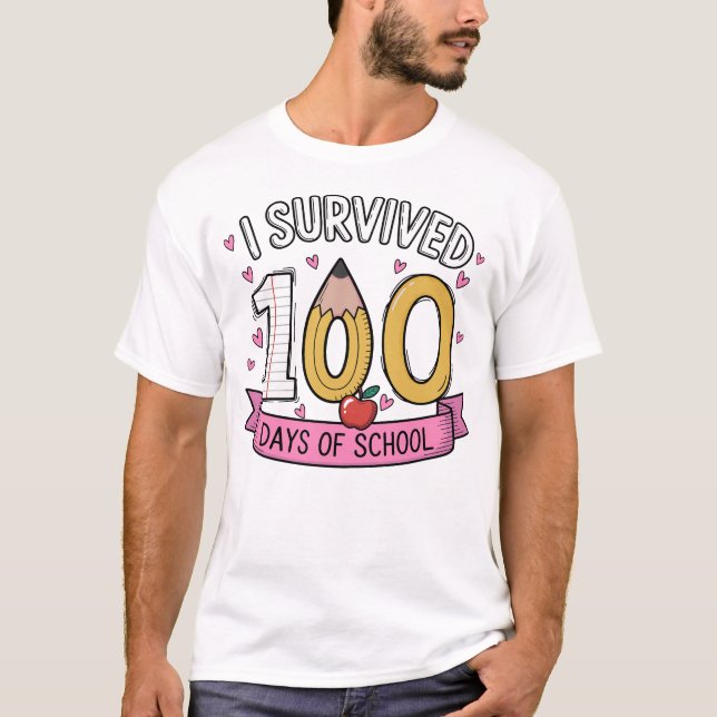 Camiseta I Survived 100 Days of School Teacher Student  (Frente)