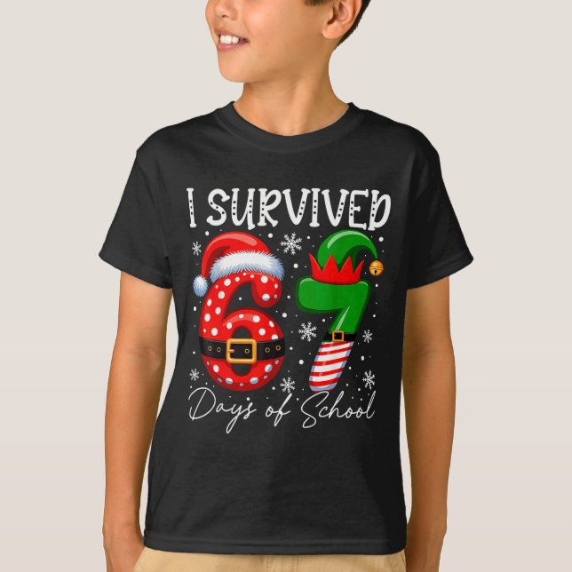 Camiseta I Survived 67 Day Of School Funny 67 Xmas Santa El (Frente)