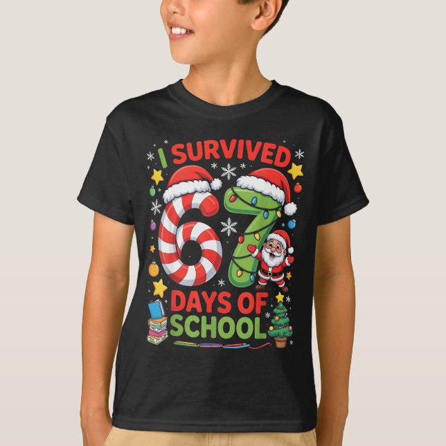 Camiseta I Survived 67 Days Of School Christmas Candy Cane  (Frente)