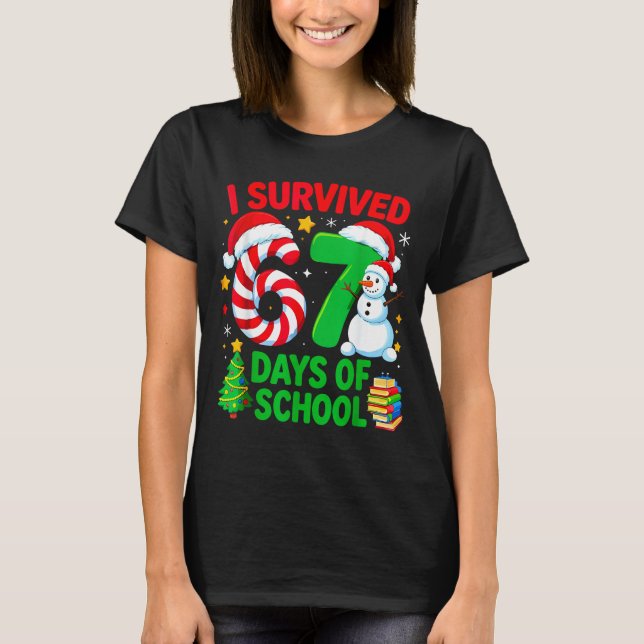 Camiseta I Survived 67 Days Of School Christmas Candy Cane  (Frente)