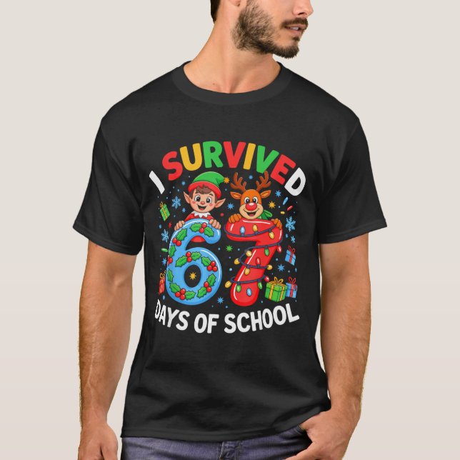 Camiseta I Survived 67 Days Of School Christmas Candy Cane  (Frente)