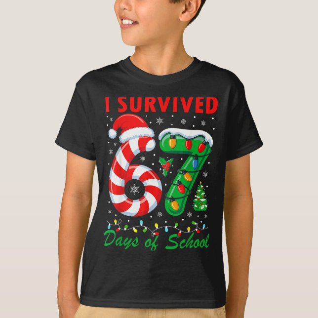 Camiseta I Survived 67 Days Of School Christmas Candy Cane  (Frente)