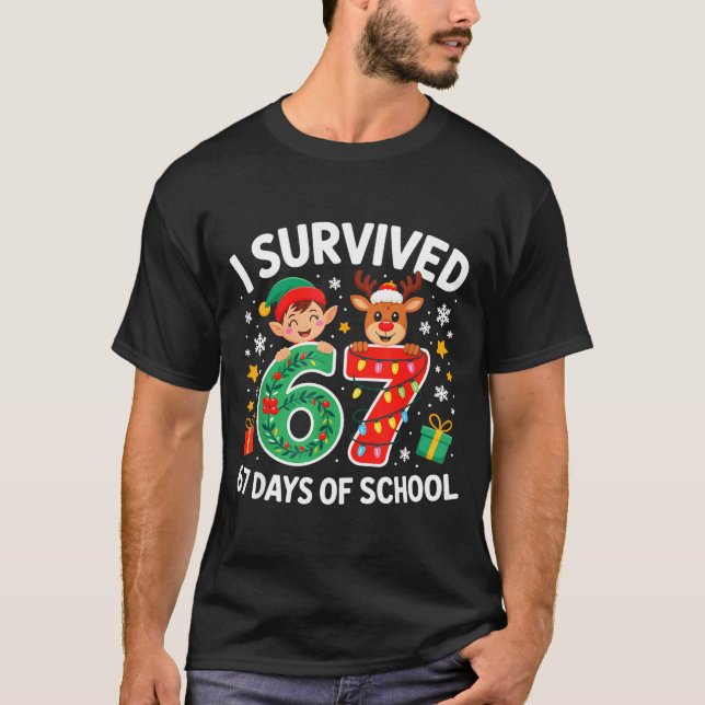 Camiseta I Survived 67 Days Of School Christmas Candy Cane  (Frente)
