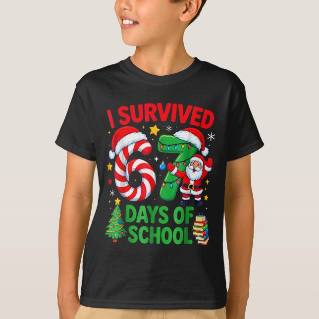 Camiseta I Survived 67 Days Of School Christmas Candy Cane  (Frente)