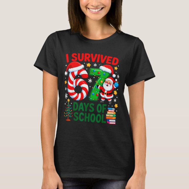 Camiseta I Survived 67 Days Of School Christmas Candy Cane  (Frente)