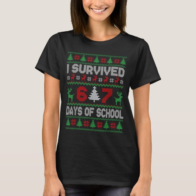 Camiseta I Survived 67 Days Of School Christmas Meme Six Se (Frente)