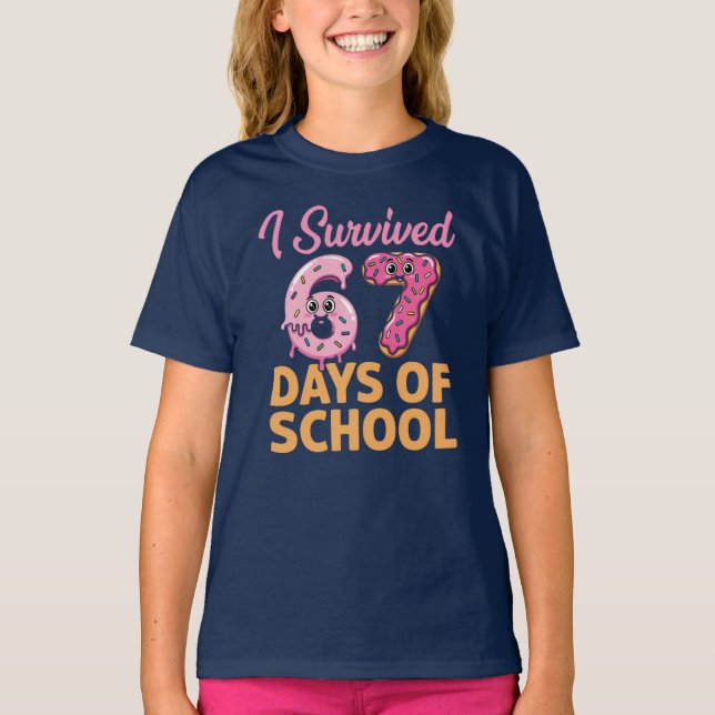 Camiseta I Survived 67 Days of School Donut Funny Kids (Frente)