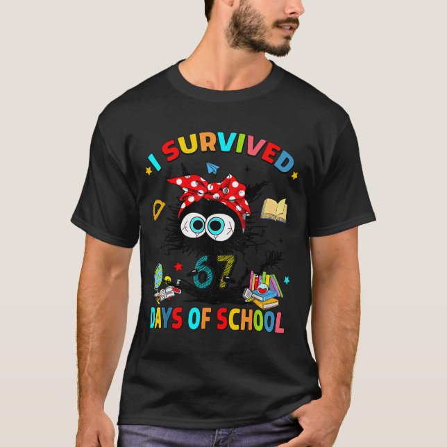 Camiseta I Survived 67 Days Of School Funny Black Cat Six S (Frente)