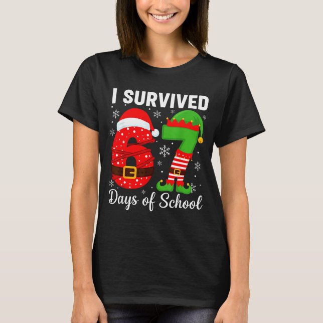 Camiseta I Survived 67 Days Of School Funny Elf Christmas S (Frente)