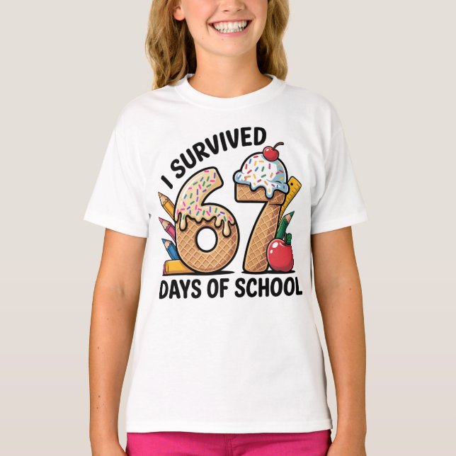 Camiseta I Survived 67 Days of School Ice Cream Waffl (Frente)