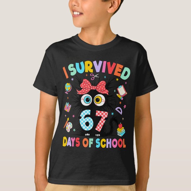 Camiseta I Survived 67 Days Of School Six Seven Cat Teacher (Frente)
