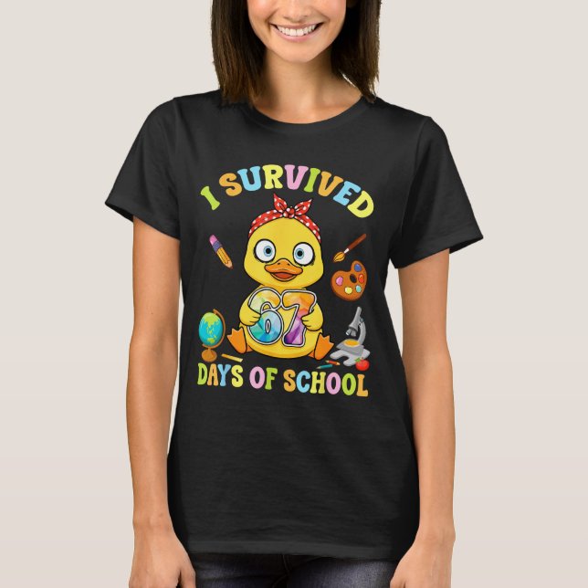 Camiseta I Survived Six Seven Days Of School Cute Duck Stud (Frente)