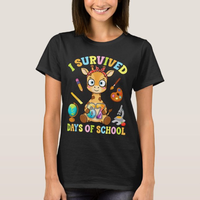 Camiseta I Survived Six Seven Days Of School Cute Giraffe S (Frente)