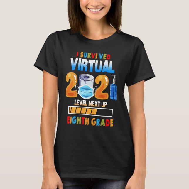 Camiseta I Survived Virtual 7th Grade 2020 2021 Level Up to (Frente)