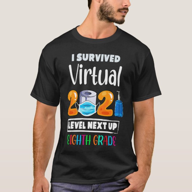 Camiseta I Survived Virtual 7th Grade 2020 2021 Level Up to (Frente)