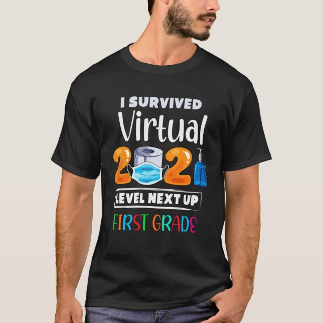 Camiseta I Survived Virtual Kindergarten 2020 2021 Level Up (Frente)