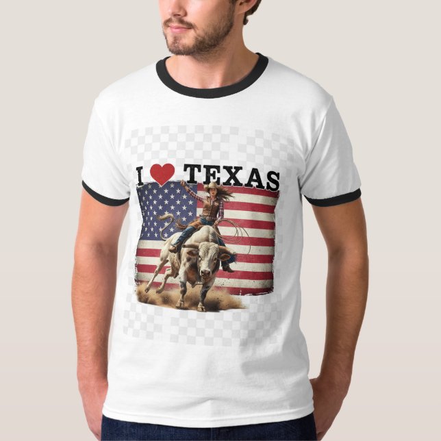 Camiseta  I ❤️ TEXAS – Rodeo Spirit & Patriotism   (Frente)