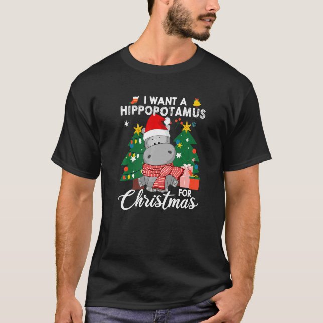 Camiseta I Want A Hippopotamus For Christmas Cute Hippo Kid (Frente)