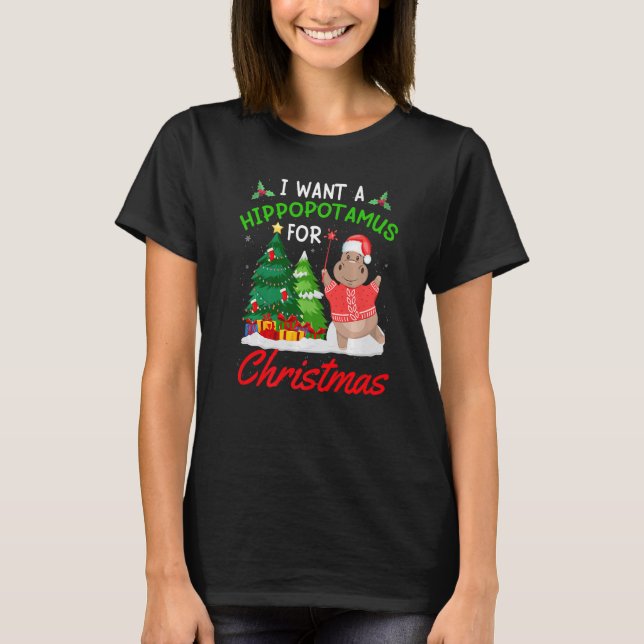 Camiseta I Want A Hippopotamus For Christmas for Kid Women  (Frente)