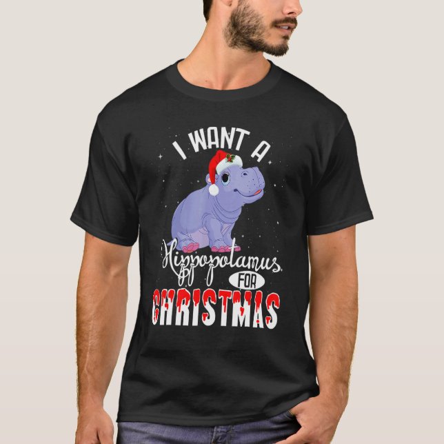 Camiseta I Want A Hippopotamus For Christmas  Hippo Pajamas (Frente)