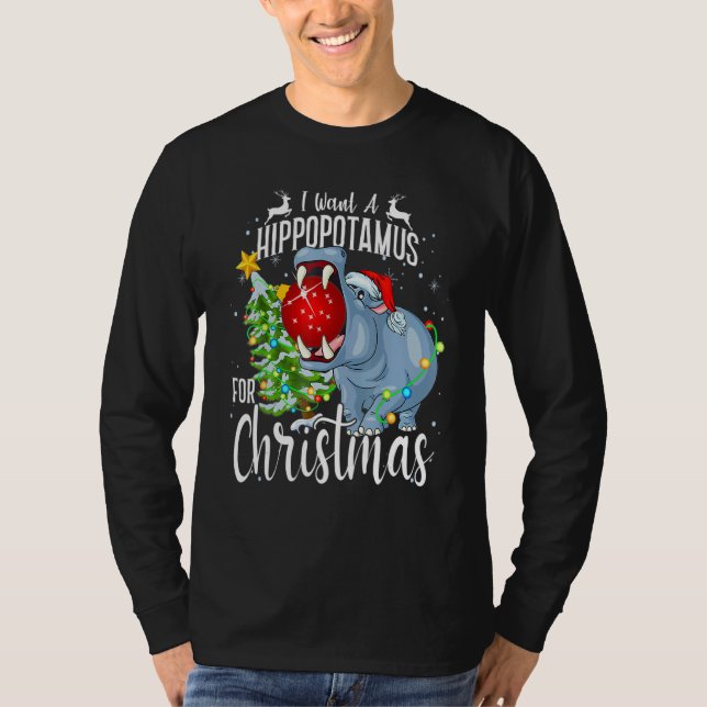 Camiseta I Want A Hippopotamus For Christmas  Hippo Pajamas (Frente)