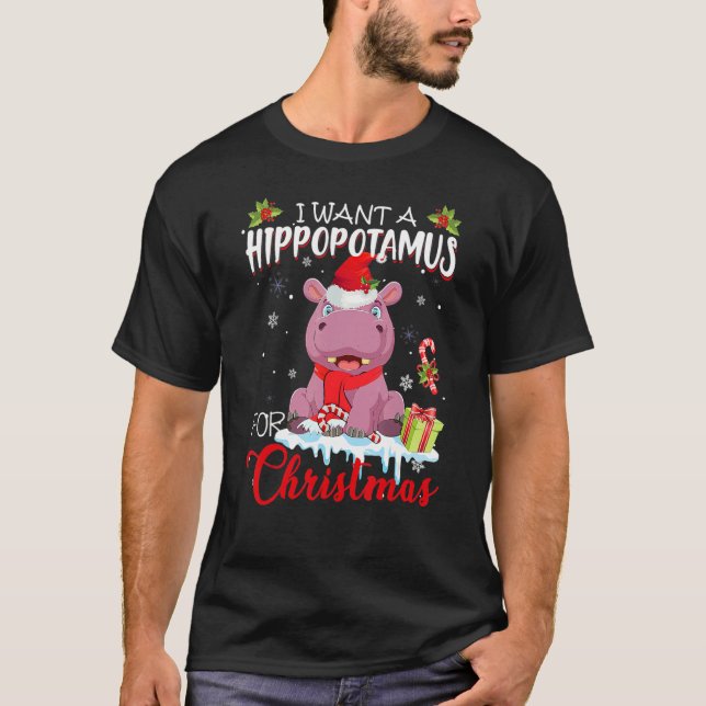 Camiseta I Want A Hippopotamus For Christmas Santa Hat Hipp (Frente)