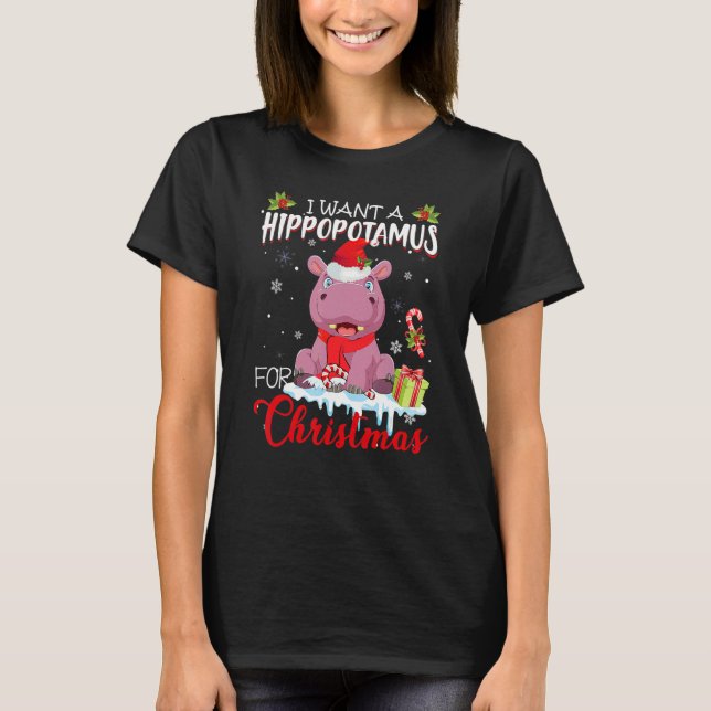 Camiseta I Want A Hippopotamus For Christmas Santa Hat Hipp (Frente)