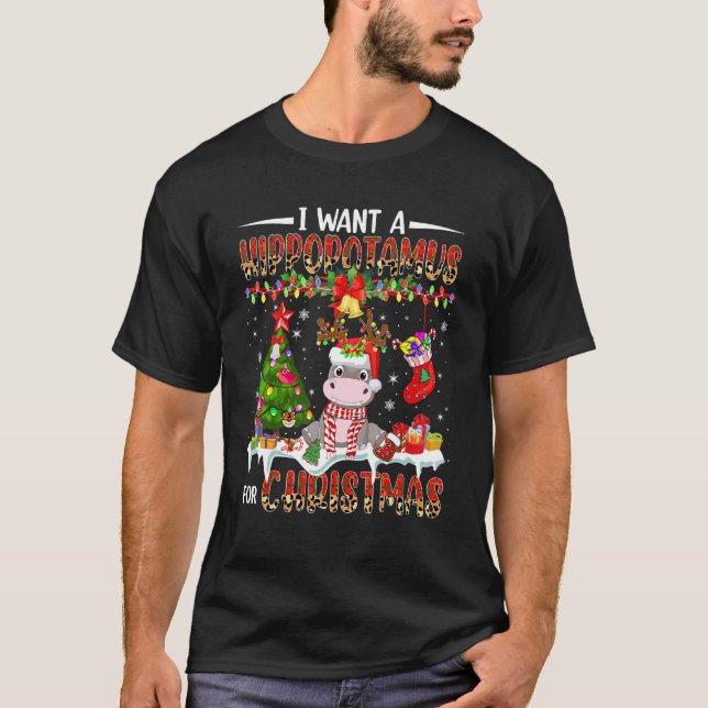Camiseta I Want A Hippopotamus For Christmas Santa Reindeer (Frente)