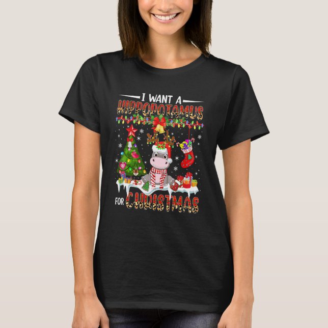 Camiseta I Want A Hippopotamus For Christmas Santa Reindeer (Frente)