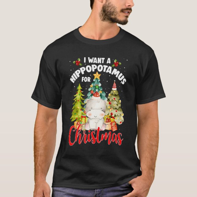 Camiseta I Want A Hippopotamus For Christmas Xmas Tree Hipp (Frente)