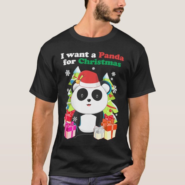 Camiseta I want a Panda Bear for Christmas  Xmas Holiday (Frente)