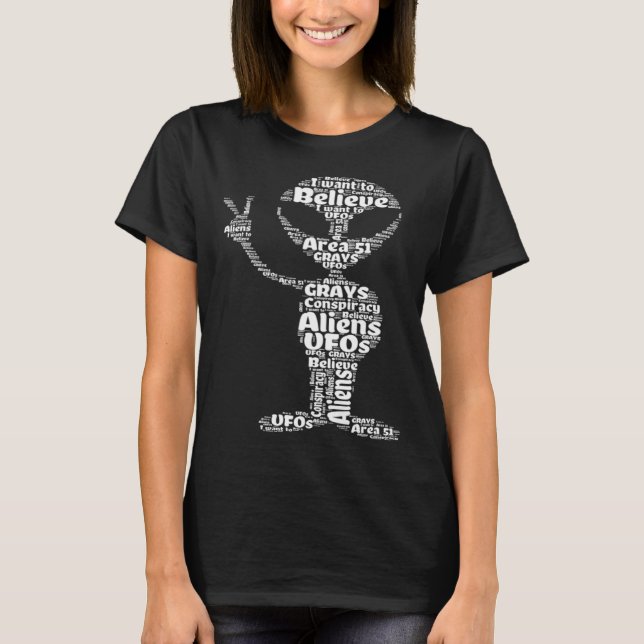 Camiseta I Want To Believe  Alien Peace Sign Wordcloud Area (Frente)
