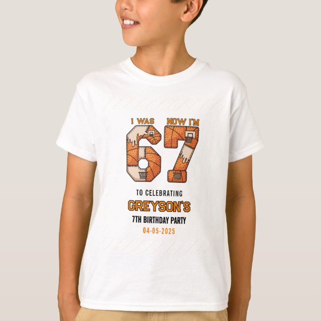 Camiseta I Was 6 Now I’m 7 Basketball – 7th Birthday Party (Frente)