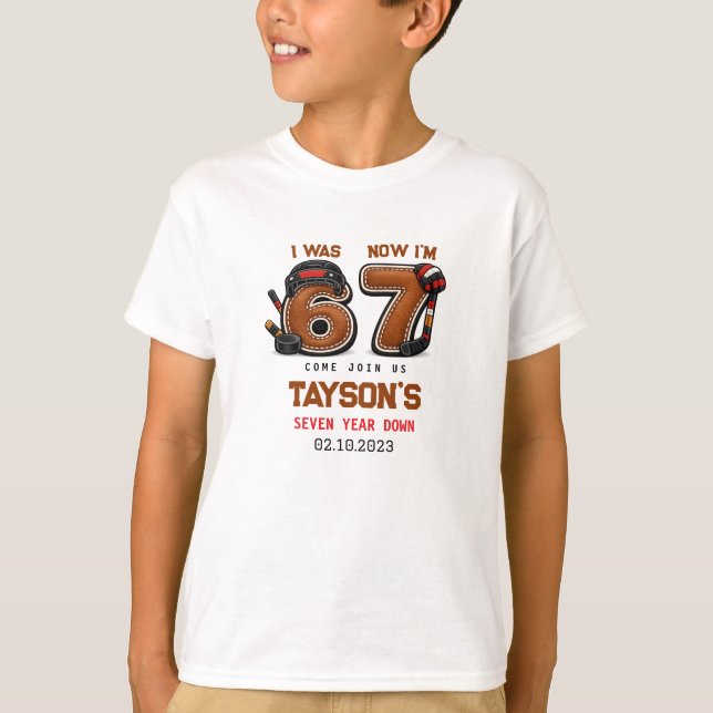 Camiseta I Was 6, Now I’m 7 – Hockey 7th Birthday Party (Frente)