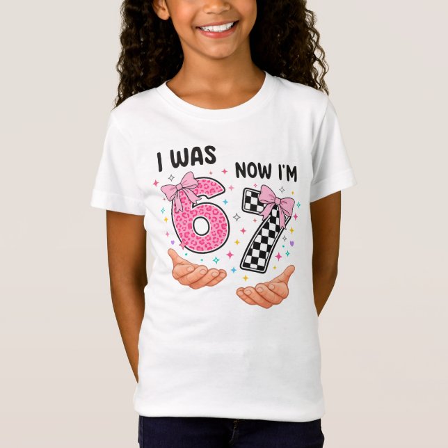 Camiseta I was 6 now I'm 7 cute birthday numbers (Frente)