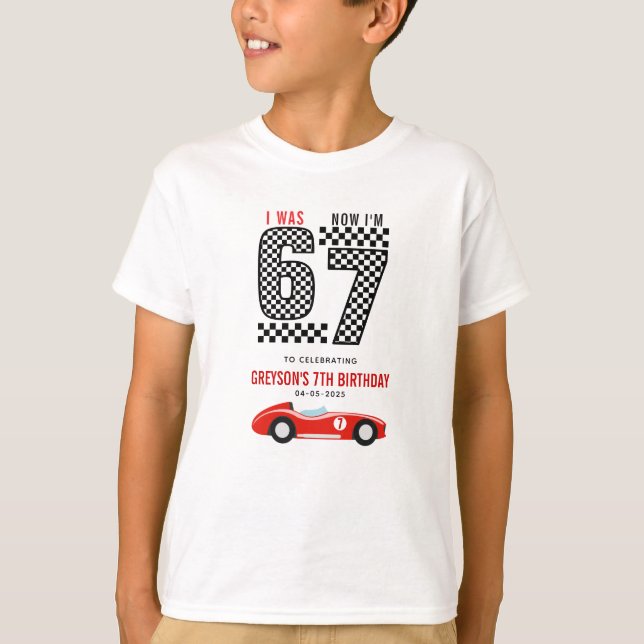 Camiseta I Was 6 Now I'm 7 Race Car Boy Birthday Party (Frente)