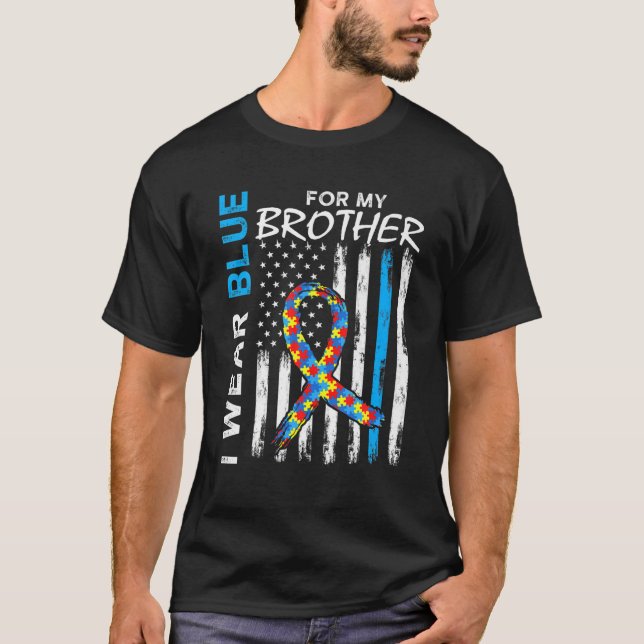 Camiseta I Wear Blue For My Brother American Flag Puzzle Pi (Frente)
