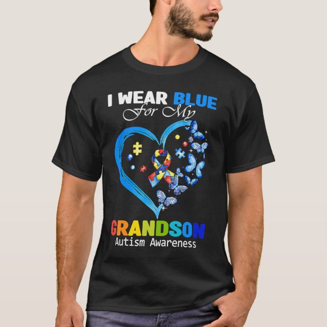 Camiseta I Wear Blue For My Grandson Autism Awareness Butte (Frente)