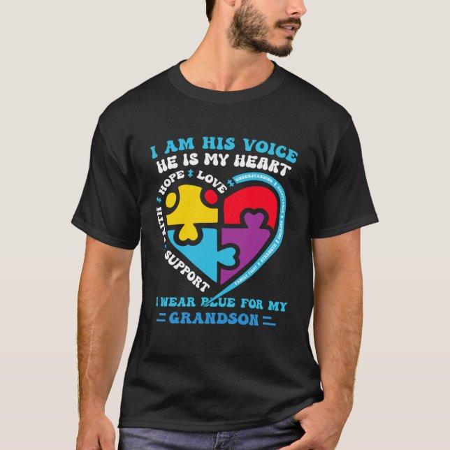 Camiseta I Wear Blue For My grandson Autism Awareness groov (Frente)